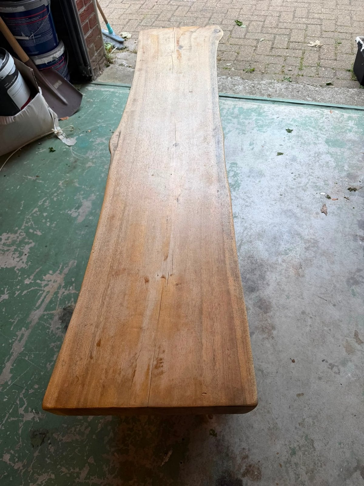 Massief houten bankje - 150x37x47cm, Ophalen, Minder dan 50 cm, Gebruikt, 125 cm of meer