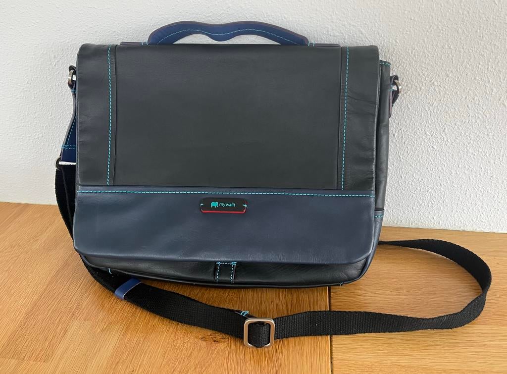 leren schoudertas zwart/blauw van Mywalit, Overige merken, Gebruikt, Zwart, Ophalen of Verzenden
