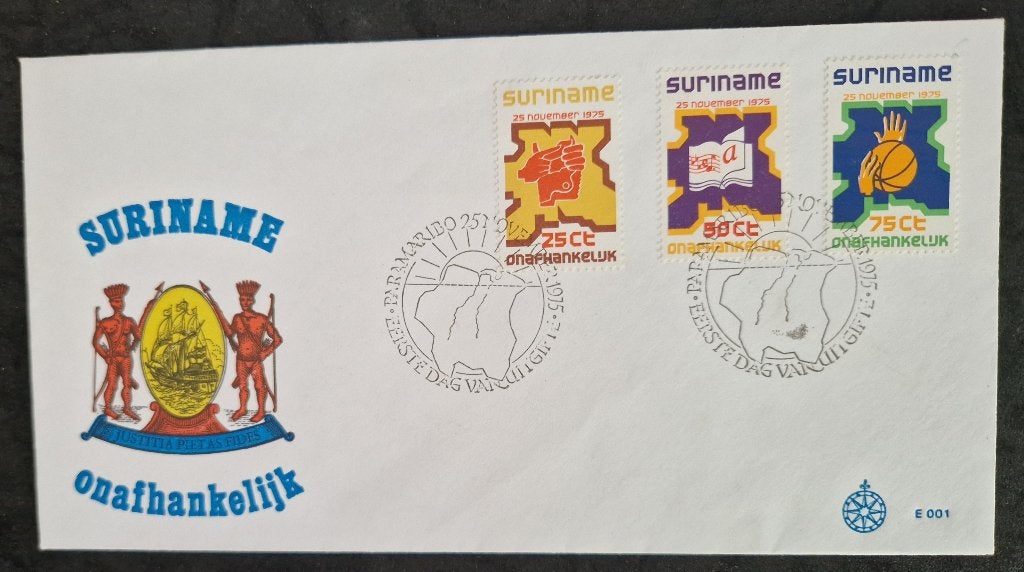 Suriname 1975 - FDC E1 -  Onafhankelijkheid, Ophalen of Verzenden