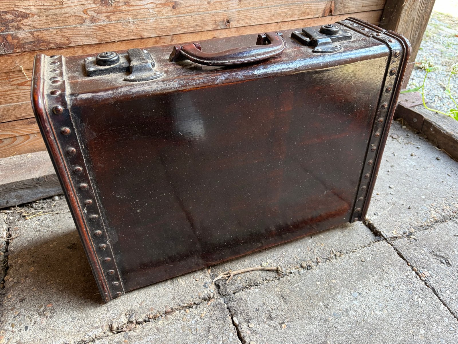 Vintage Decoratie Koffer - Bruin Hout/Leer, Overige materialen, Gebruikt, 50 tot 60 cm, Ophalen of Verzenden