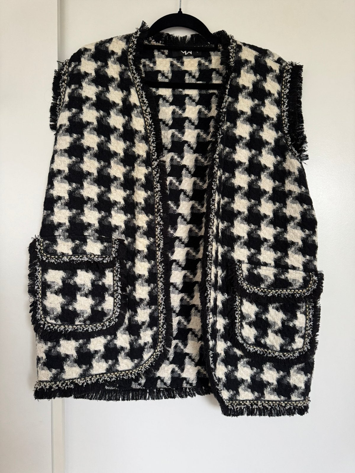 Most Wanted tweed gilet zwart wit – maat L, Ophalen of Verzenden, Zo goed als nieuw, Maat 42/44 (L), Zwart