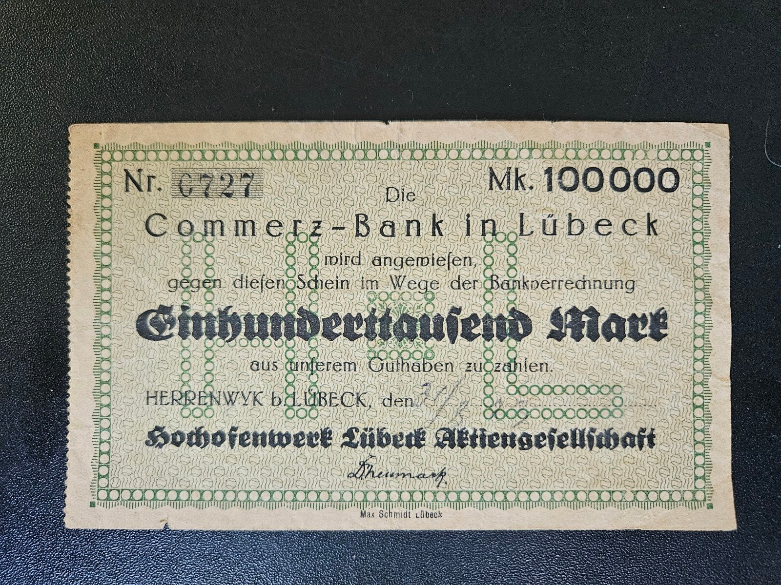 Duitsland Herrenwyk Schleswig-Holstein Hochofenwerk Lübeck, Postzegels en Munten, Bankbiljetten | Europa | Niet-Eurobiljetten