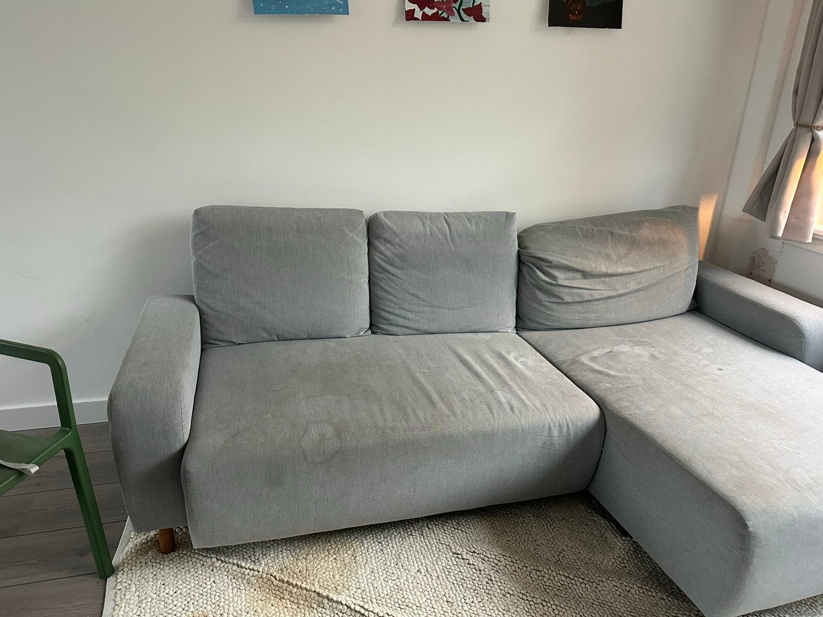 Grijze hoekbank, gratis!, Ophalen, Gebruikt, 125 tot 150 cm, Hoekbank