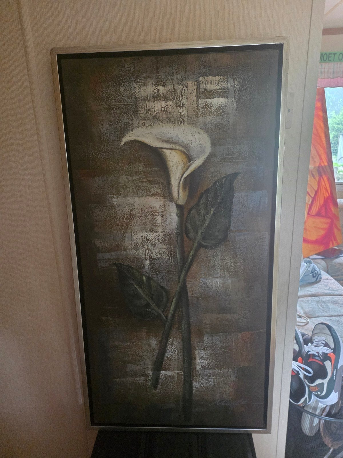 Handgeschilderd Calla Lelie Canvas Schilderij 50x100 cm, Antiek en Kunst, Handgeschilderd, Ophalen of Verzenden, Olieverf, Bloemen