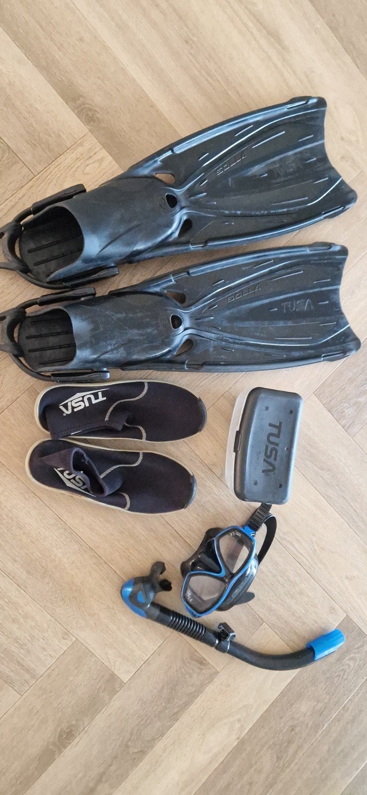 Complete Tusa snorkelset: Ceos Freedom, Solla vinnen, Boots, Ophalen of Verzenden, Zo goed als nieuw, Duikbril of Snorkel