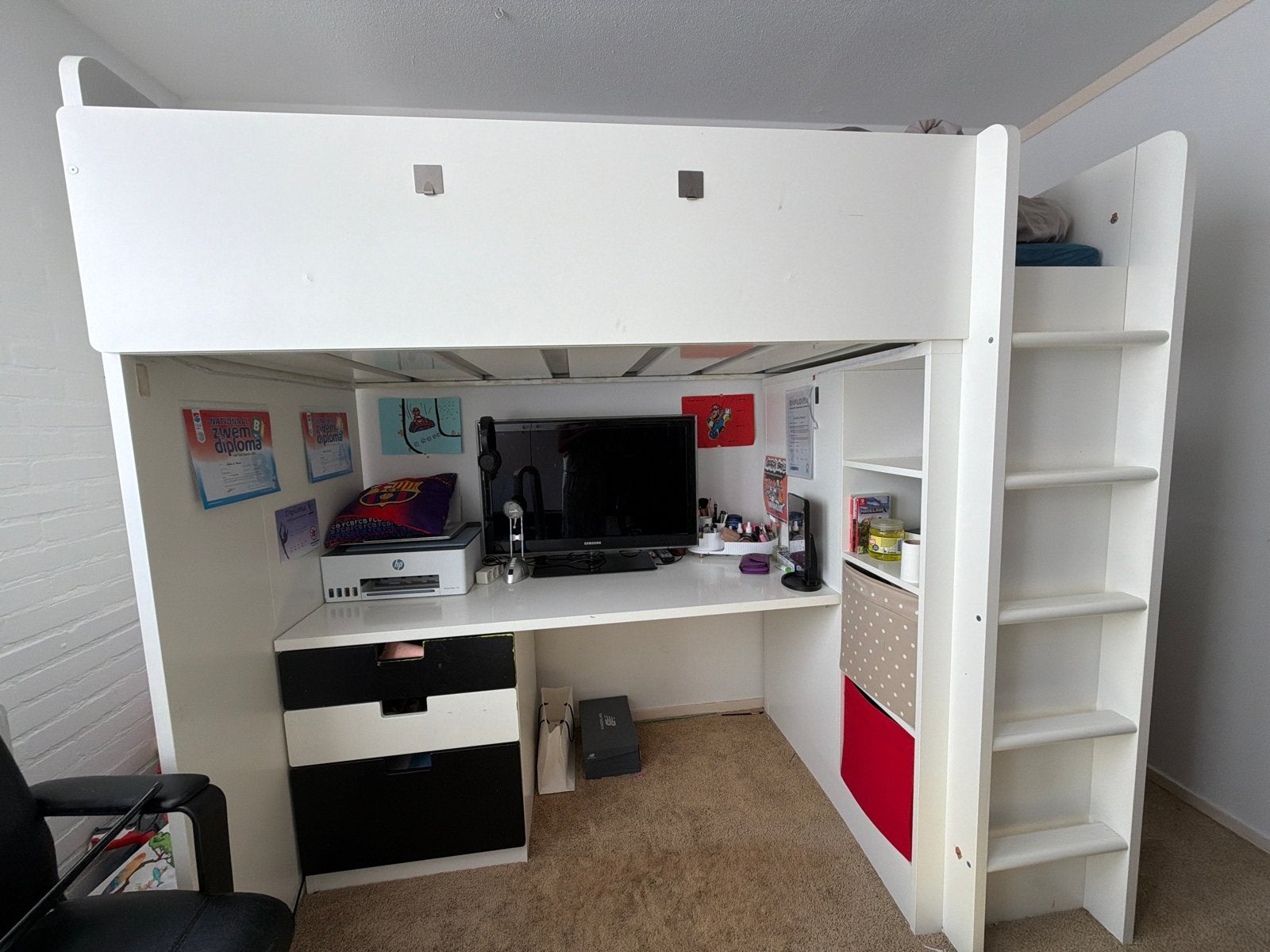 IKEA Hoogslaper met Bureau, Kast en Ladekast, Ophalen, Gebruikt, Hoogslaper, Eenpersoons