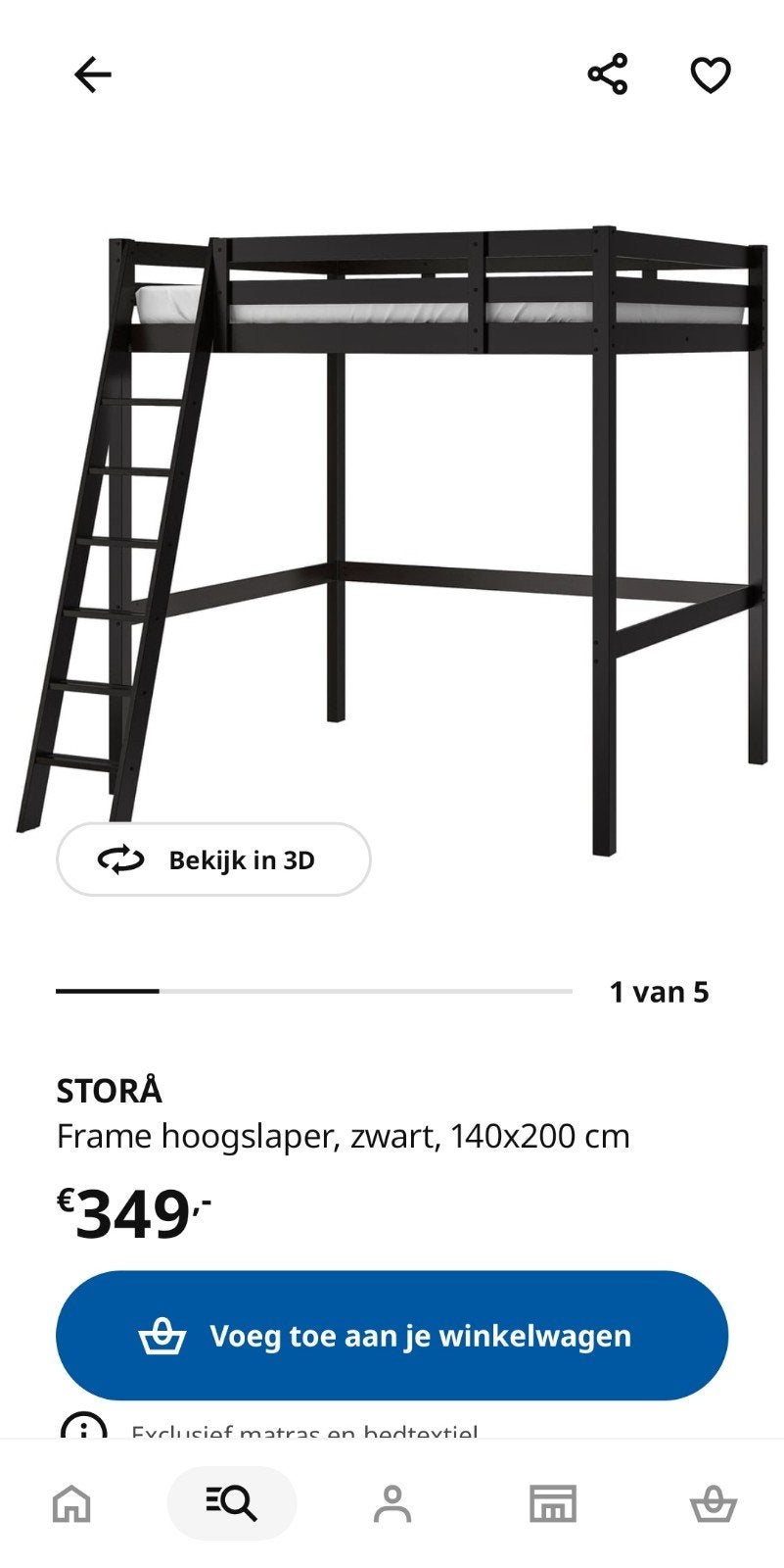 Nieuwe Hoogslaper (zwart, 140x200 cm) - Ongebruikt in doos, Huis en Inrichting, Ophalen, Hoogslaper, 140 cm, Nieuw