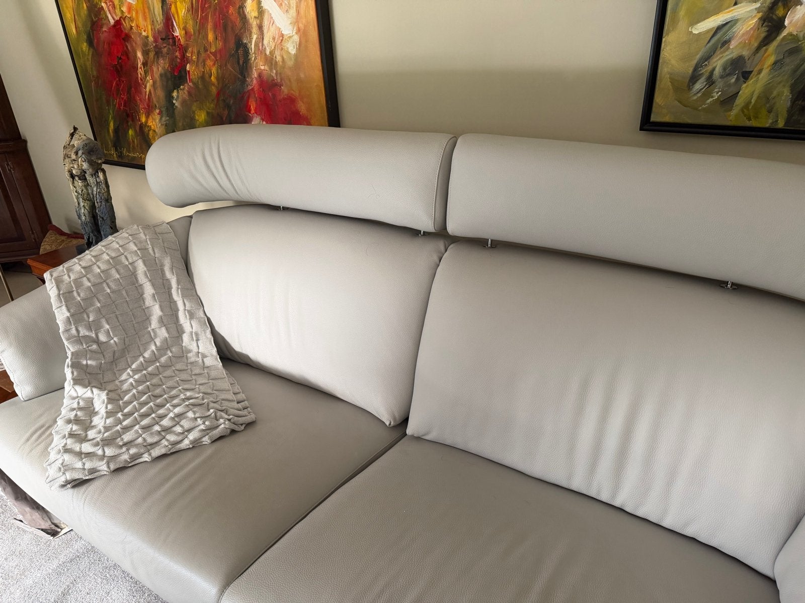 Luxe lederen Leolux  bank met relaxfunctie, Ophalen, Driepersoons, Zo goed als nieuw, 200 tot 250 cm