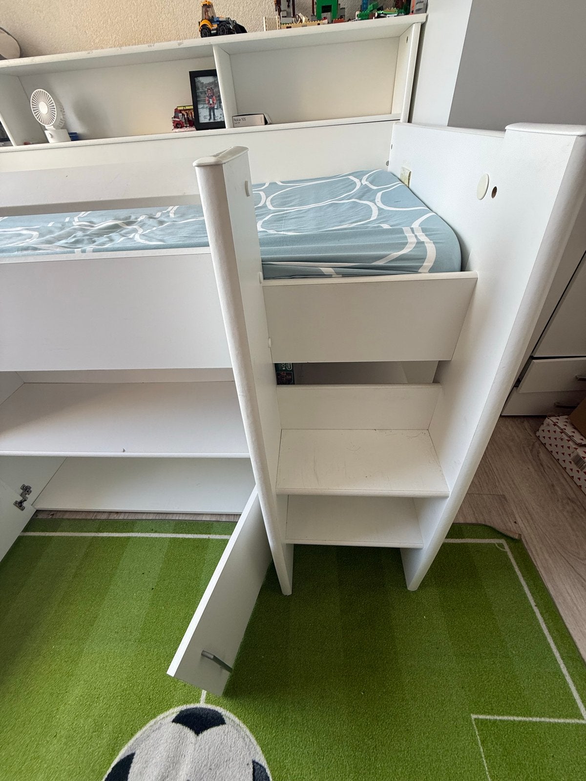 Wit halfhoogslaper met opbergruimte en bureau, 90 cm, Eenpersoons, Minder dan 160 cm, Ophalen of Verzenden
