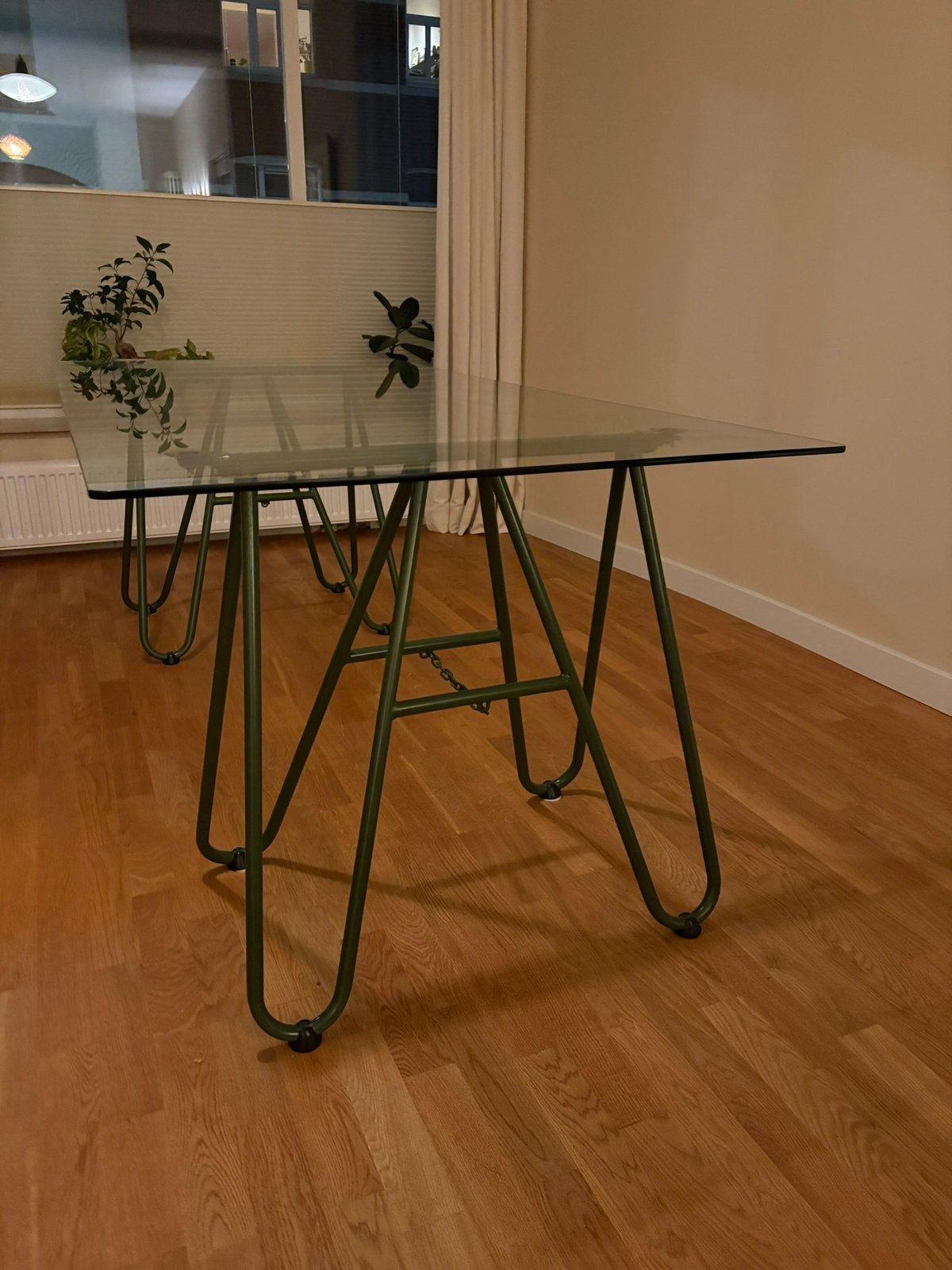 Eettafel glas met schragen, Ophalen, Gebruikt, Overige typen, Minder dan 2 meter