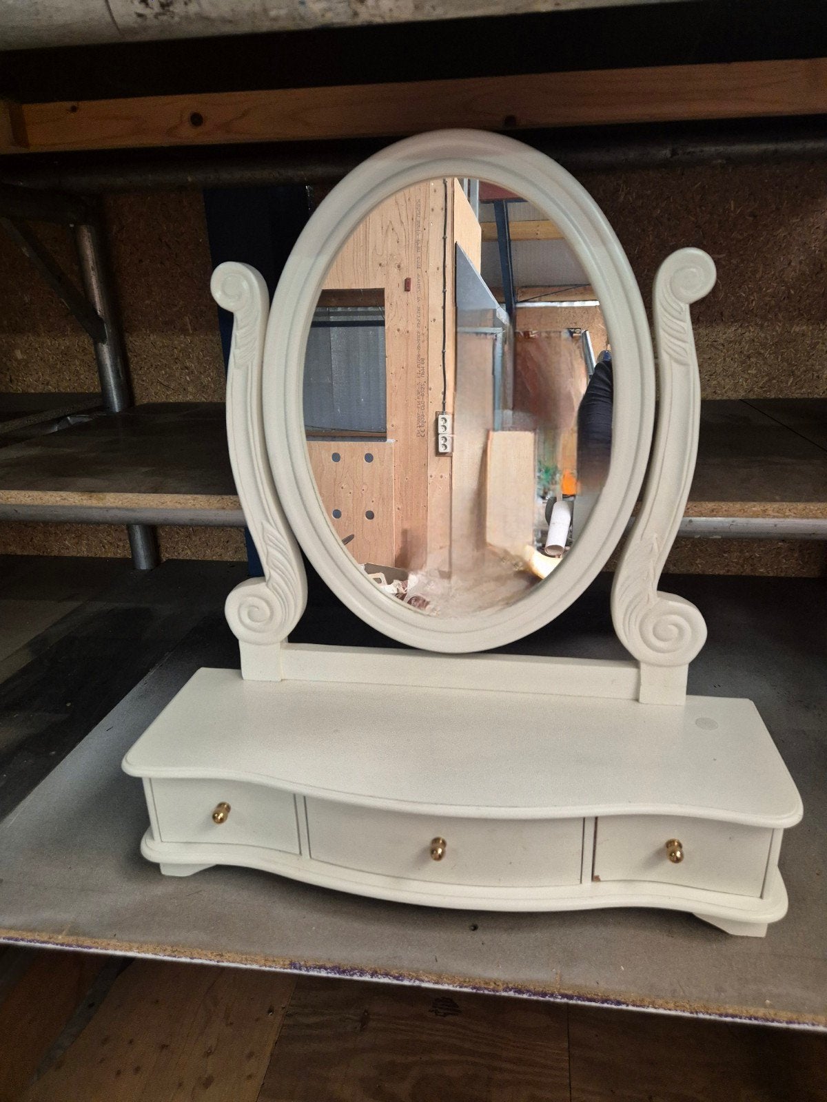 Kapspiegel brocante wit met lades, Ophalen, Gebruikt, 50 tot 100 cm, Minder dan 100 cm