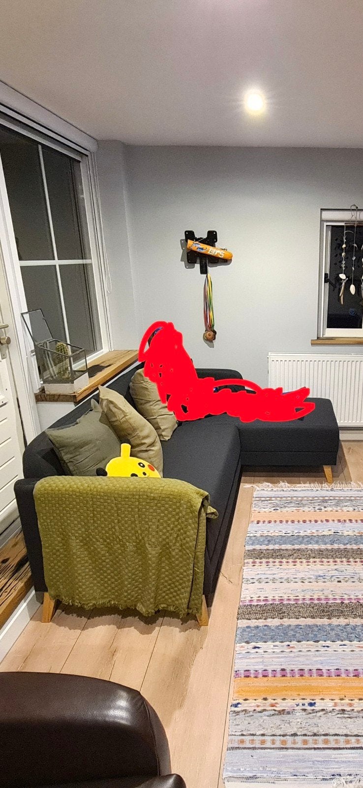 Hoekbank linanäs ikea grijs, Ophalen, Zo goed als nieuw, Driepersoons, Hoekbank