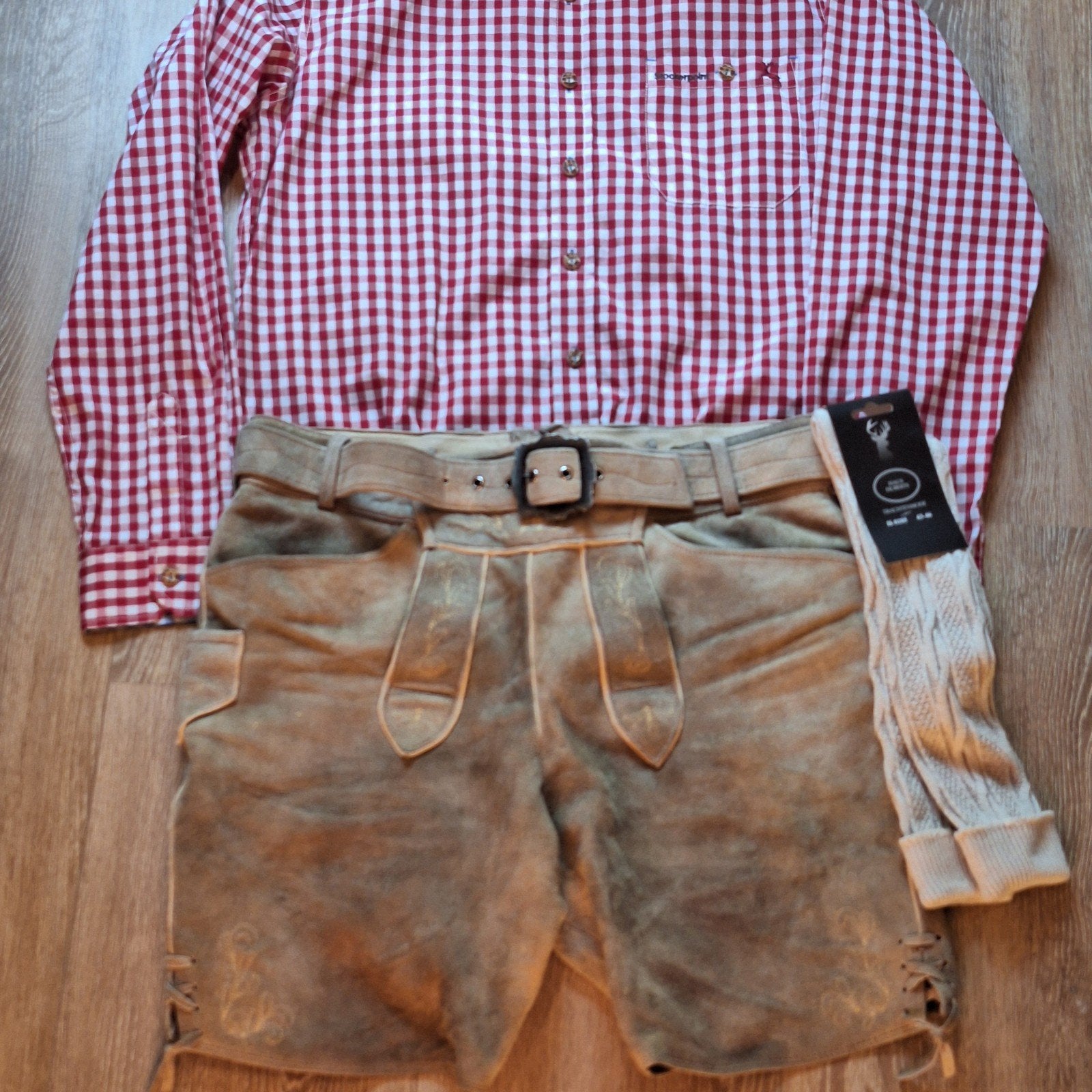 Lederhose trachten overhemd kousen oktoberfeest, Ophalen of Verzenden, Gedragen, Maat 52/54 (L), Distler