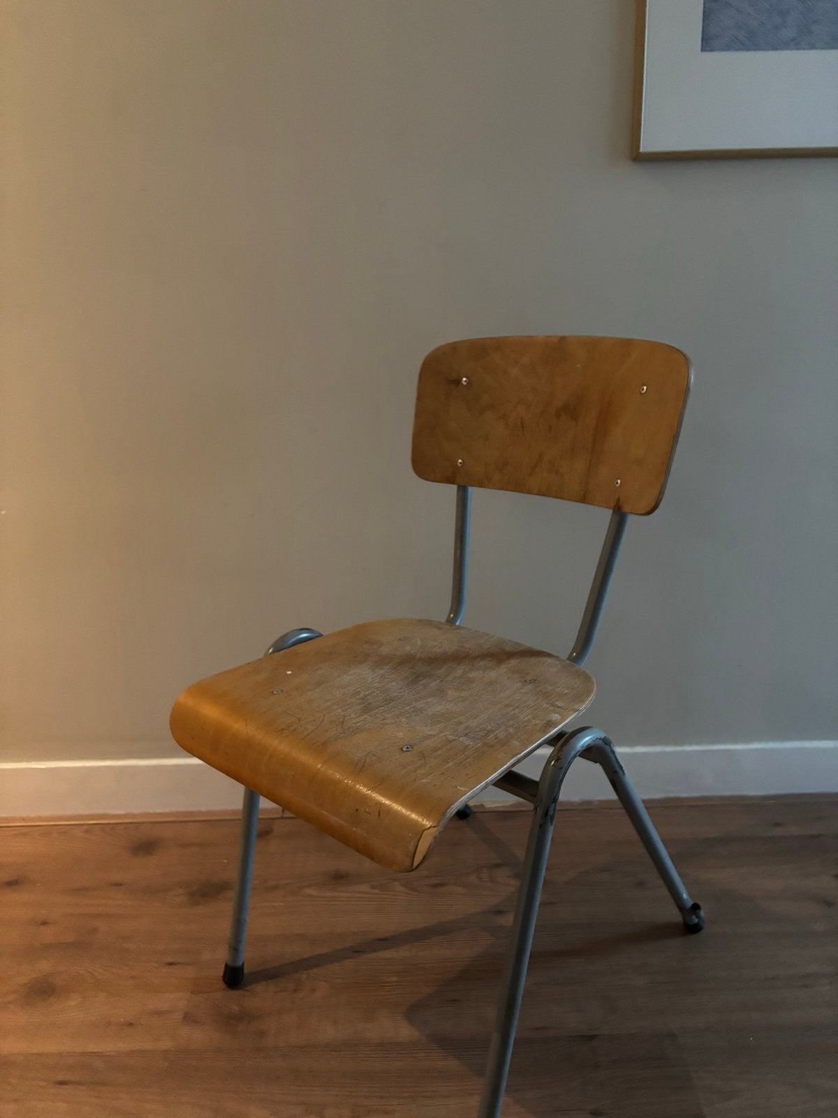 Vintage schoolstoel - Hout en metaal, Gebruikt, Overige kleuren, Ophalen of Verzenden, Eén