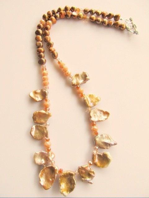 Ketting Keshi Brown parels-kristalglas zilver, Bruin, Nieuw, Zilver, Ophalen