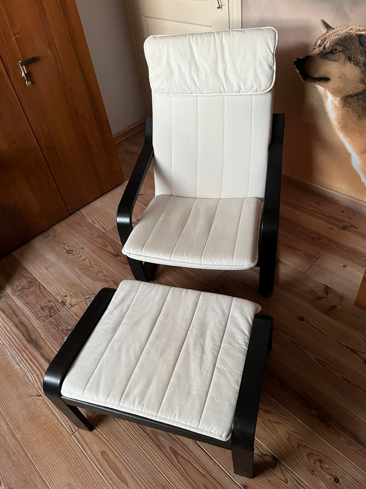 Zwarte Ikea Poäng relaxstoel met voetenbank, Ophalen, Gebruikt, Zwart, Eén