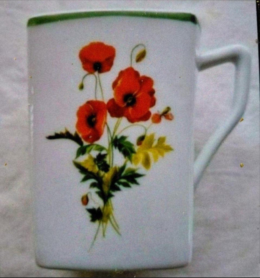 Limoges France mok rode papaver bloemen planten, Ophalen of Verzenden, Zo goed als nieuw, Overige stijlen, Kop(pen) en/of Schotel(s)