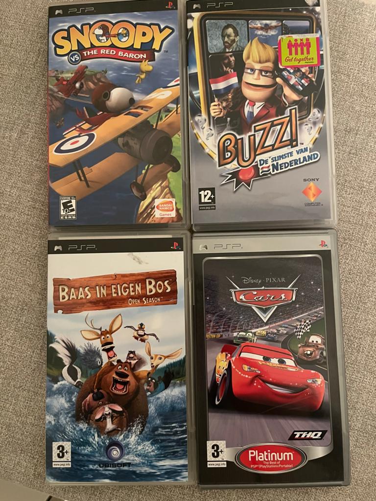 PSP Games: Snoopy, Buzz!, Baas in Eigen Bos, Cars (4 stuks), Spelcomputers en Games, Gebruikt, Overige genres, 1 speler, Ophalen of Verzenden