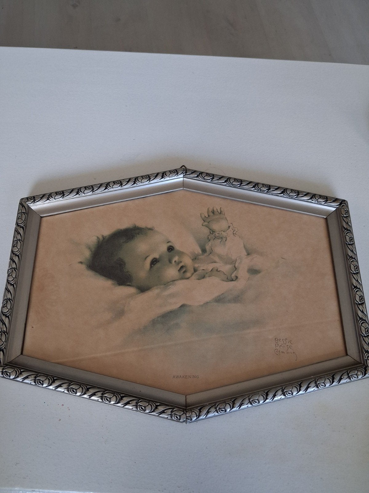 Vintage ingelijste print 'Awakening' van Bessie Pease Gutman, Ophalen, Minder dan 50 cm, Gebruikt, Oorspronkelijke maker