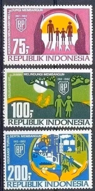Indonesie 1982 -Zbl1102-1104 Levensverzekeringsmaatschappij, Postzegels en Munten, Ophalen of Verzenden, Postfris, Zuidoost-Azië