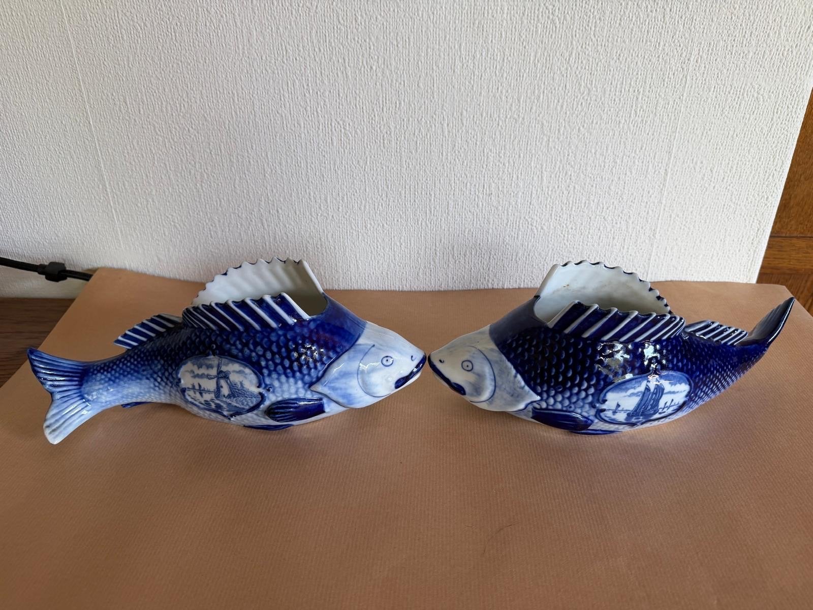 Delfts Blauw Vissen Vazen - Set van 2, Antiek en Kunst, Ophalen