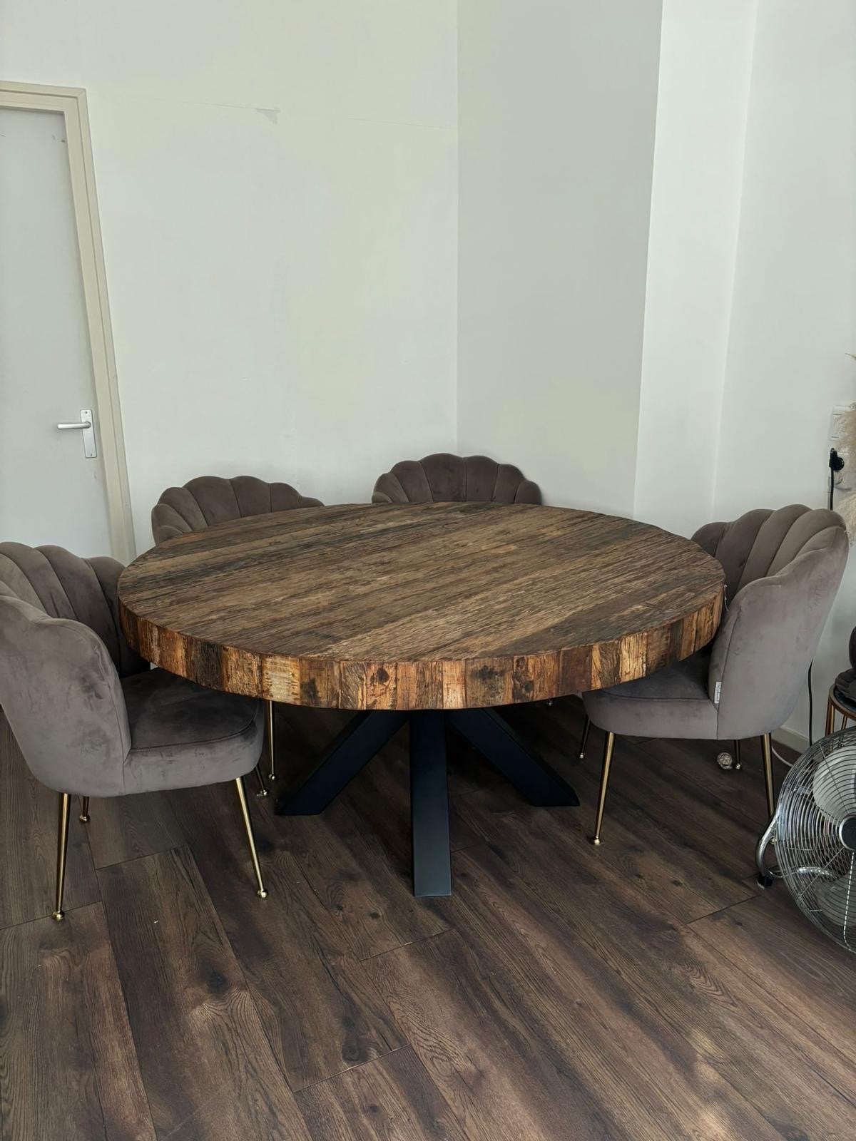 Luxe ronde eettafel met 6 Richmond stoelen, Ophalen, 100 tot 150 cm, Rond, Zo goed als nieuw