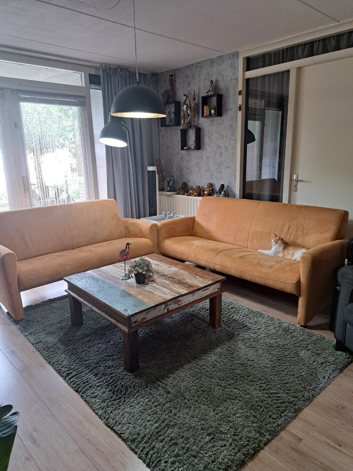 Set van 2 Montel banken (180cm & 162cm) - Behandeld Suède, Huis en Inrichting, Ophalen, Gebruikt, Overige materialen, Modern, suède