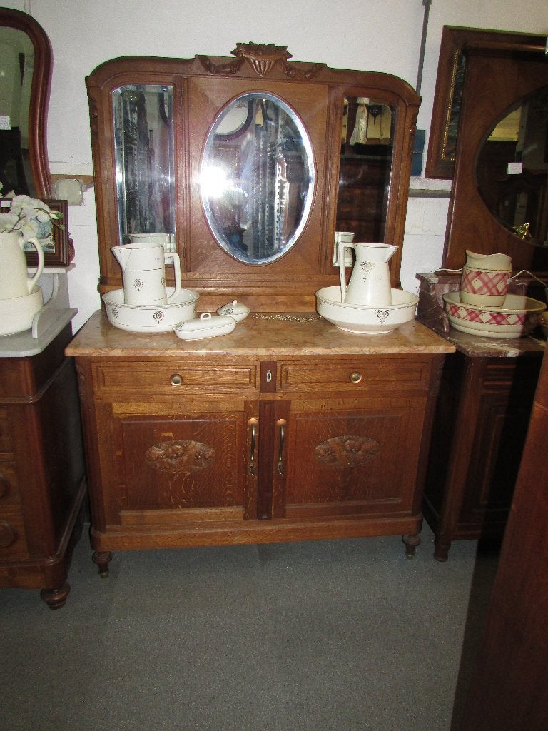 antieke eiken commode baby commode marmerblad, Ophalen of Verzenden