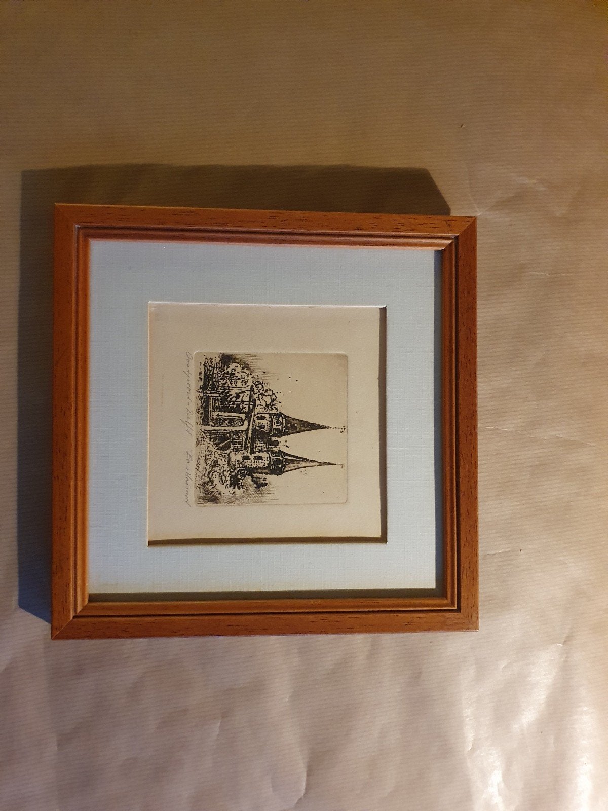 Ets van Stadsgezicht met Kerktorens van Bas Haasnoot, Ingelijst, Ets, Stadsgezicht, 19 cm