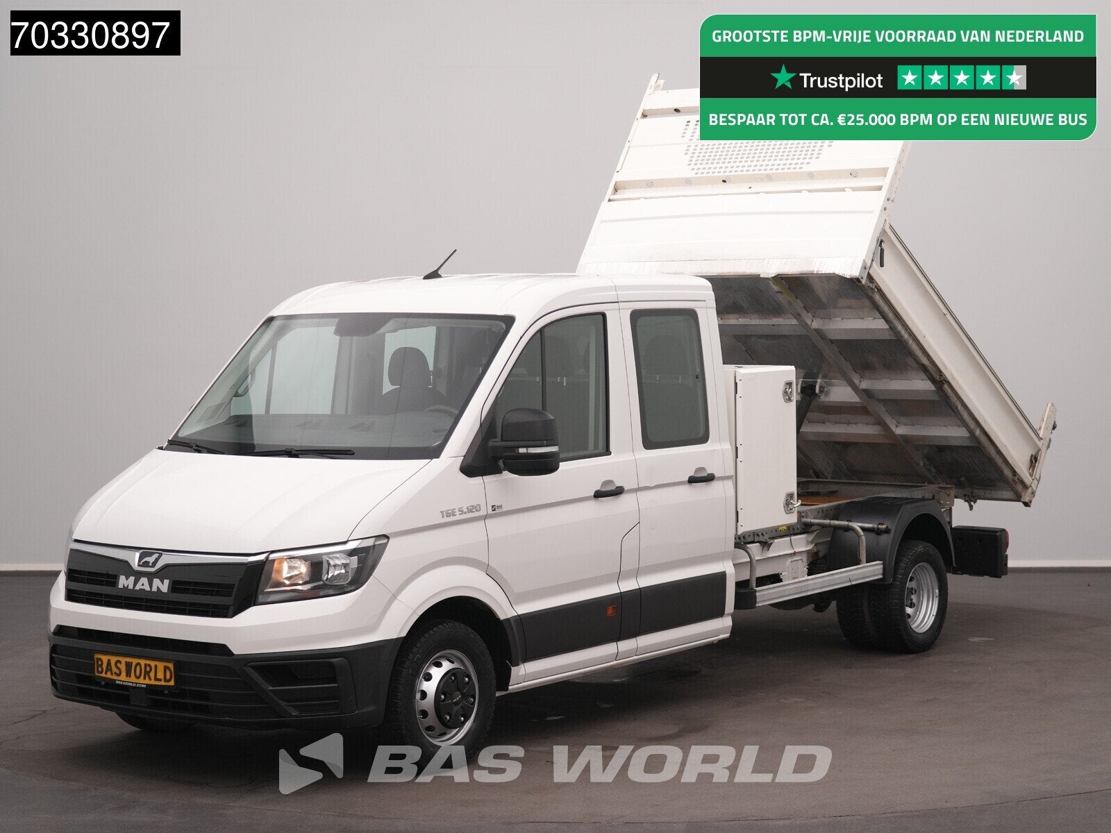 MAN TGE 5.120 Dubbel Cabine Kipper met Kist Dubbellucht 3,5t, Auto's, Bestelauto's, Stof, Gebruikt, Euro 6, 4 cilinders