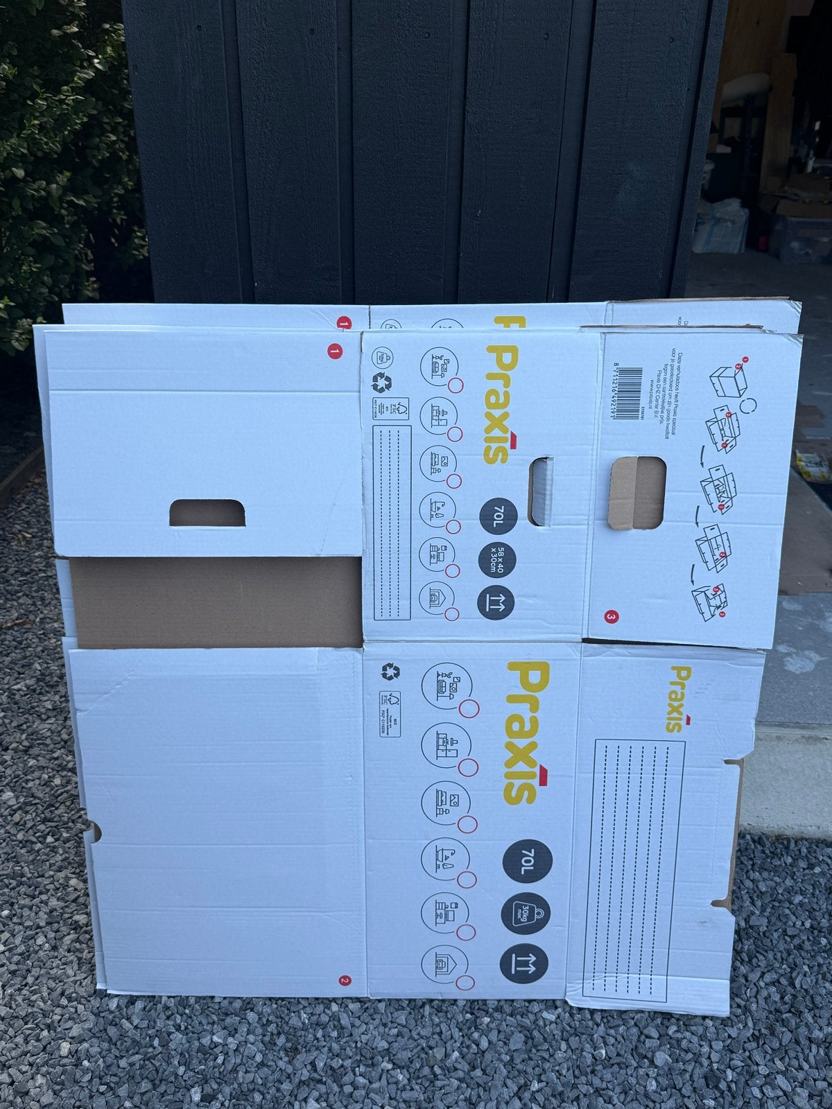 Verhuisdozen Praxis 70L en 50L (12 stuks), Ophalen, 40 tot 60 cm, 50 tot 75 cm, 35 tot 50 cm