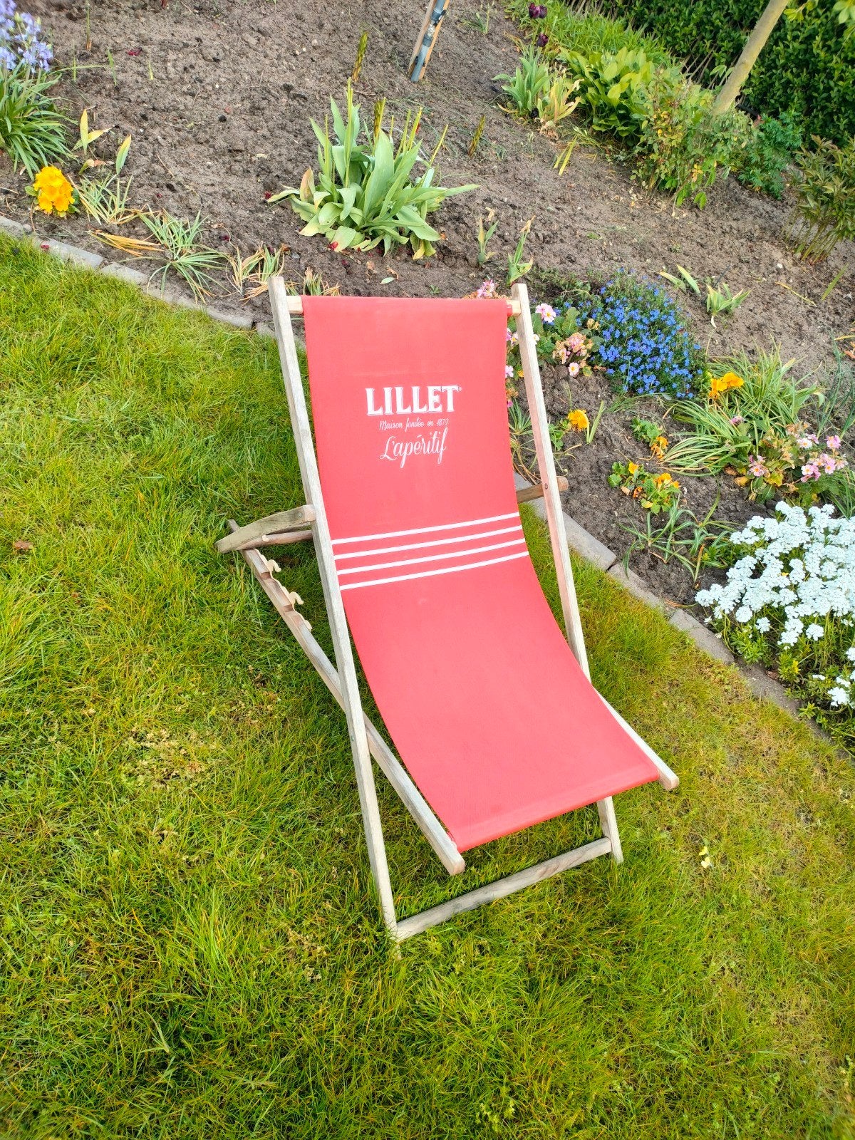 Lillet Ligstoel - Rood inklapbaar strandstoel, Ophalen, Gebruikt, Hout, Inklapbaar