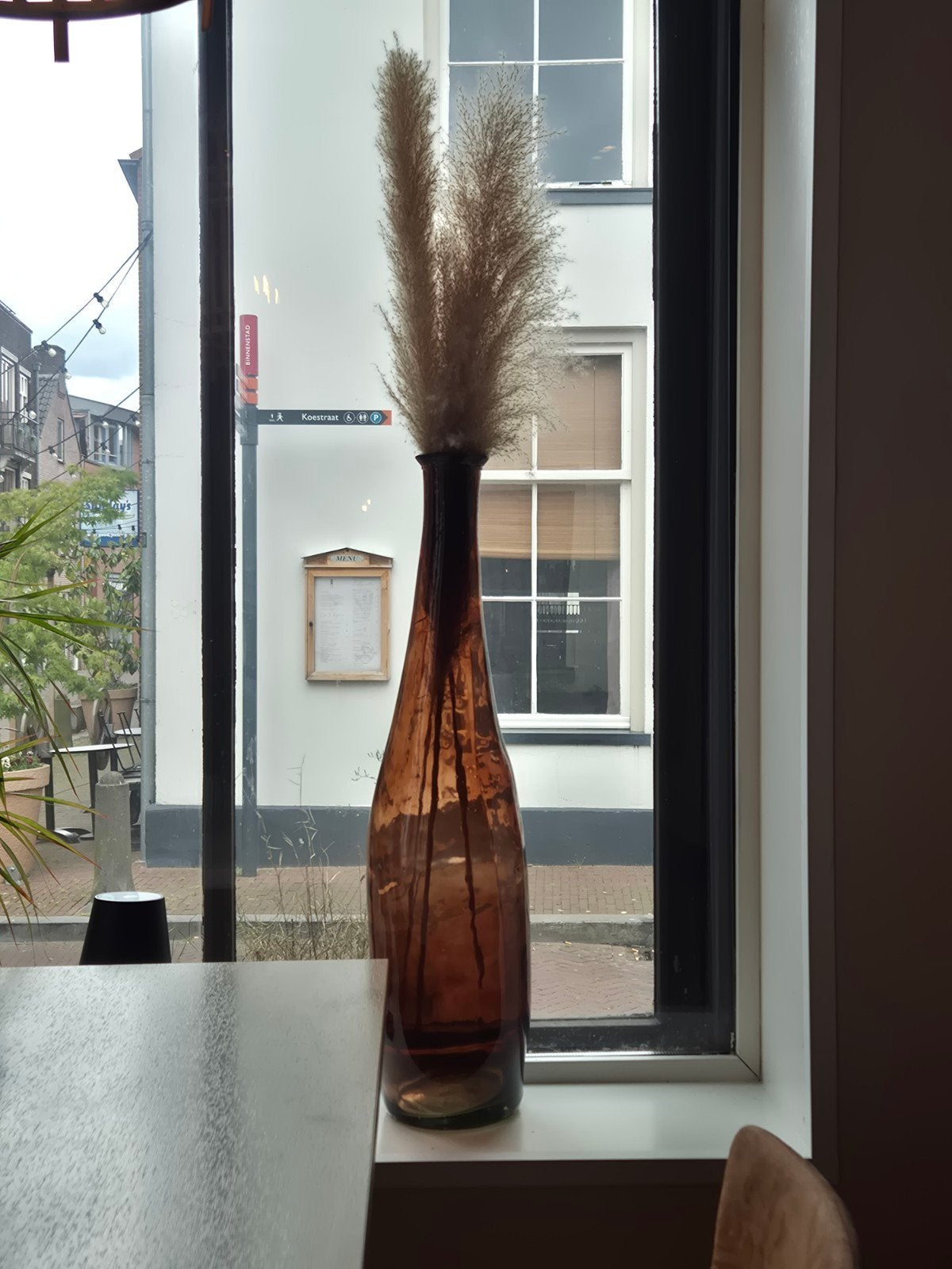2 glazen vazen met pampasgras, Ophalen, Gebruikt, Overige kleuren, Glas