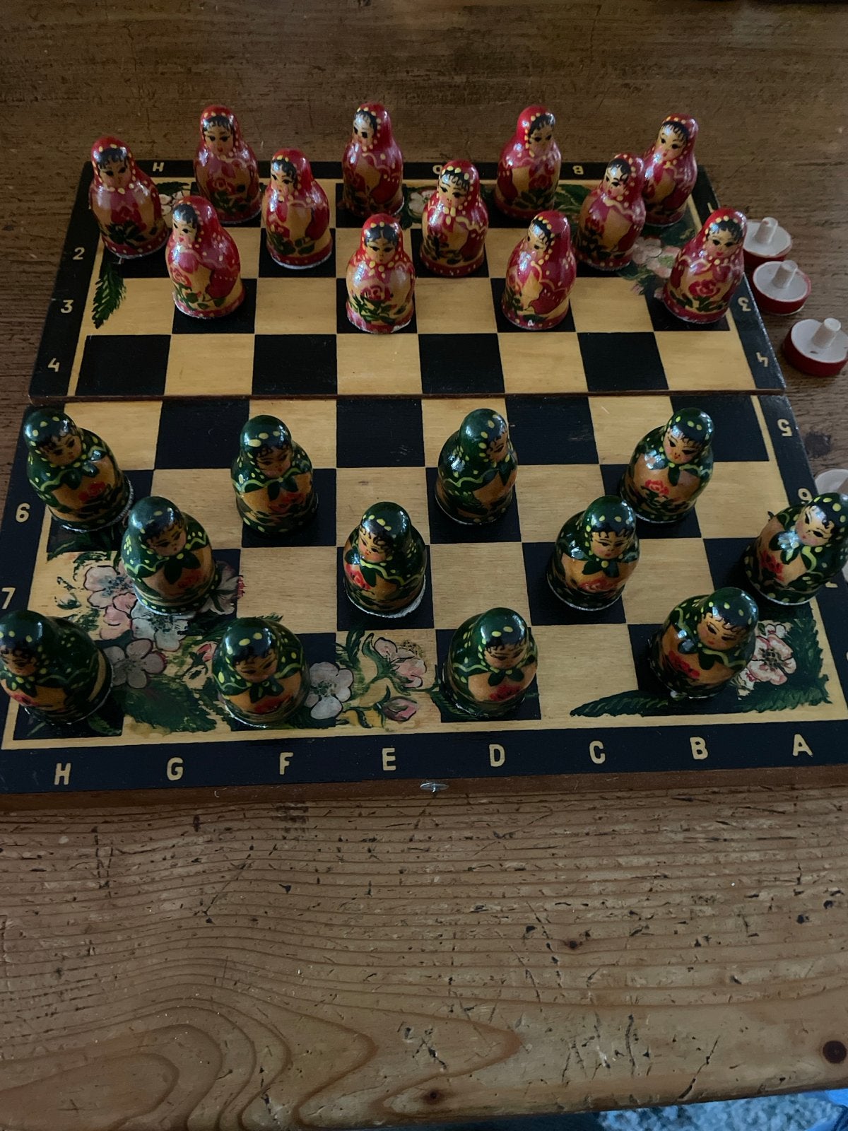 Handgemaakte Inklapbare Matroesjka Schaakset, Een of twee spelers, Ophalen of Verzenden, Gebruikt, Reisspel