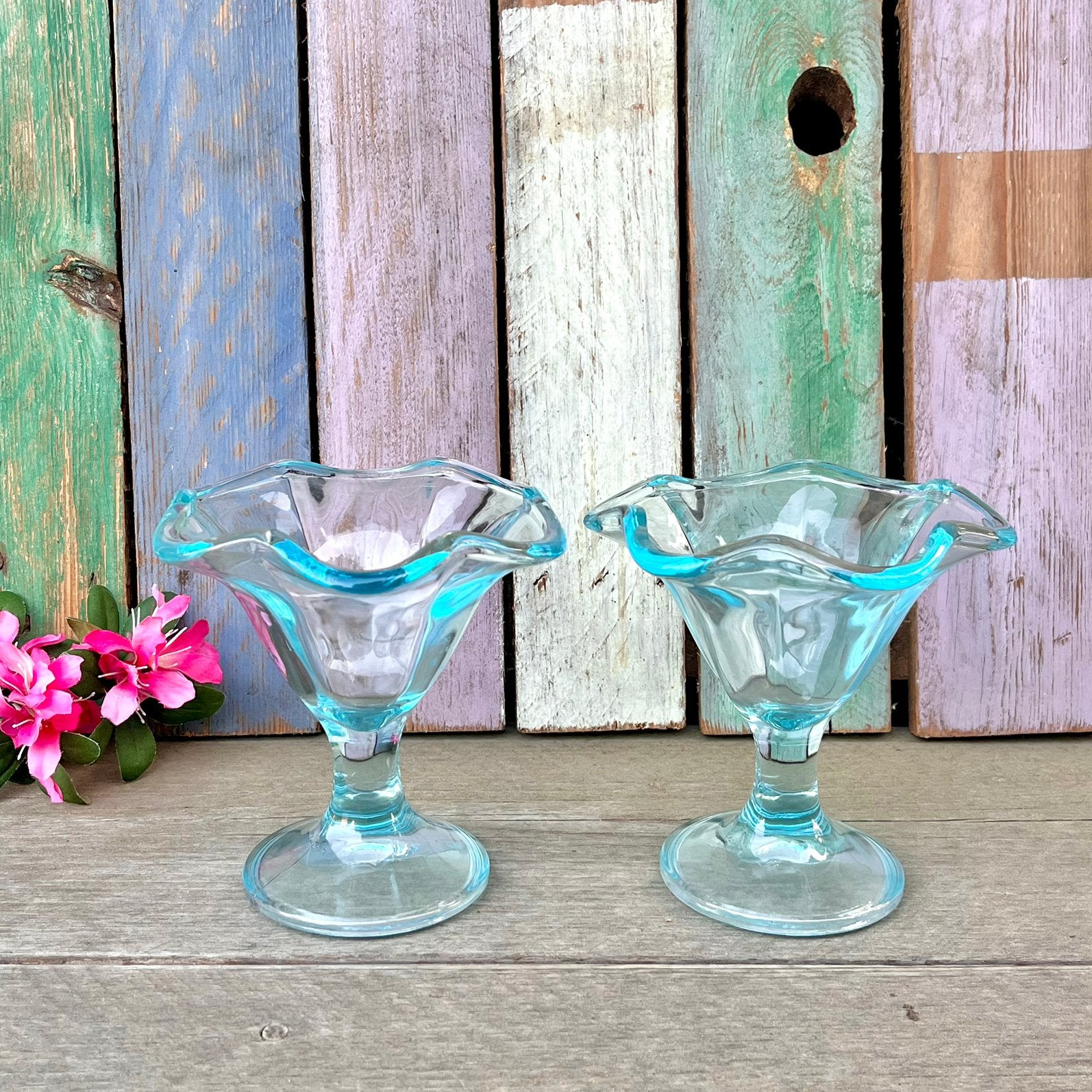Glazen ijcoupes lichtblauw Italy Bormioli Rocco Primavera, Verzamelen, Glas en Borrelglaasjes, Ophalen of Verzenden, Gebruikt