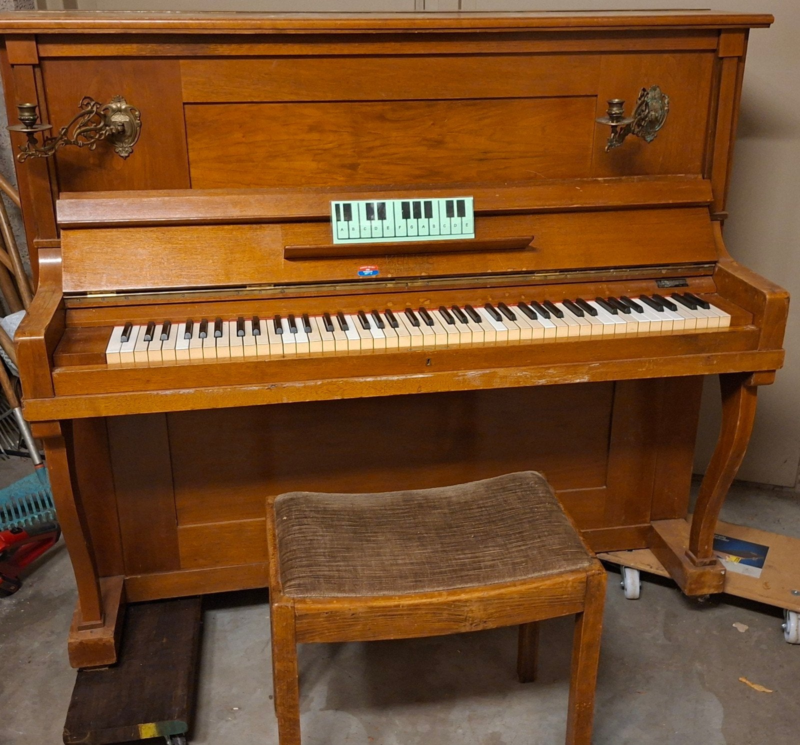 Vintage Houten Piano met Krukje, Ophalen, Gebruikt