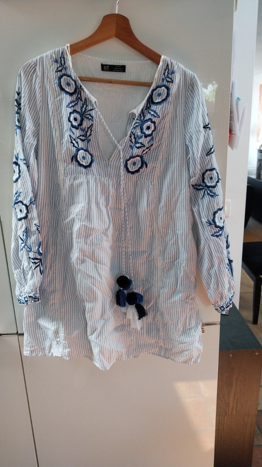 Zara zomer tuniek wit blauw gestreept met borduursel. Maat S, Ophalen of Verzenden, Zo goed als nieuw, Maat 36 (S), Wit