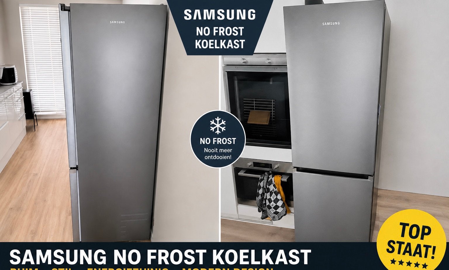 Samsung Koel-vriescombinatie Zilver – No Frost – 344L, Witgoed en Apparatuur, Koelkasten en IJskasten, Ophalen, Gebruikt, 200 liter of meer