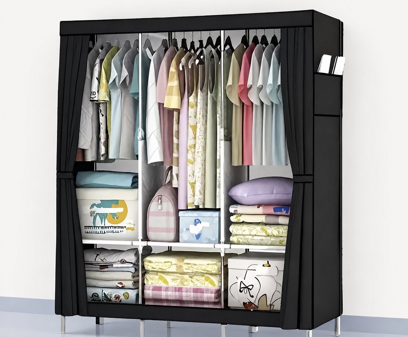 Zwarte stoffen kleding kast met gordijn en rits, Huis en Inrichting, Kasten | Kledingkasten, Ophalen, Gebruikt, 100 tot 150 cm