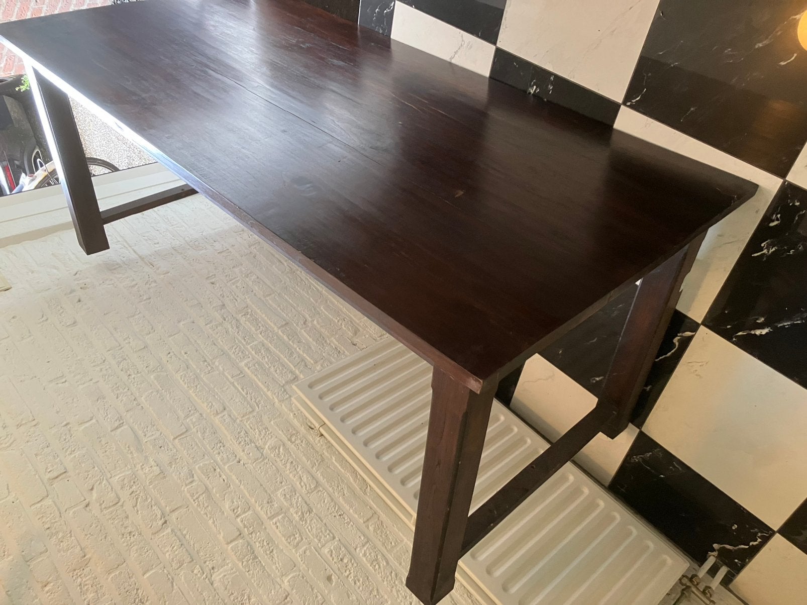 Houten eettafel - gratis ophalen, Huis en Inrichting, Tafels | Eettafels, Ophalen, Gebruikt, 50 tot 100 cm, Vijf personen of meer