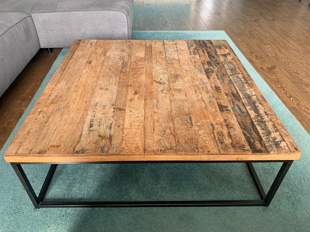 Salontafel mango hout, Ophalen, 50 tot 100 cm, Vierkant, Zo goed als nieuw