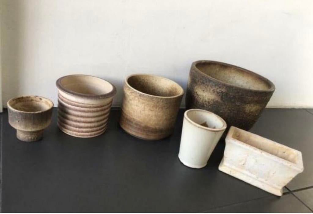 Prachtige Vintage jaren’60 beige bruin bloempotten, Binnen, Ophalen of Verzenden, Zo goed als nieuw, Overige vormen