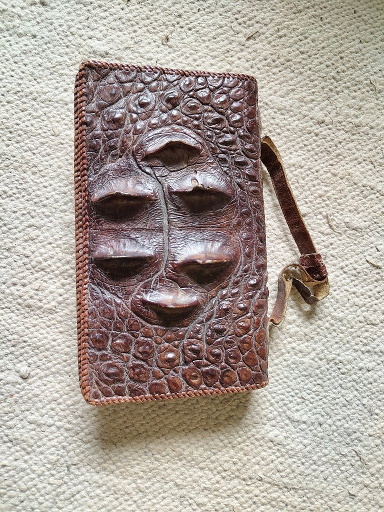 Vintage krokodillen leren tas, 26x14 cm, Sieraden, Tassen en Uiterlijk, Tassen | Damestassen, Ophalen of Verzenden, Gebruikt, Bruin