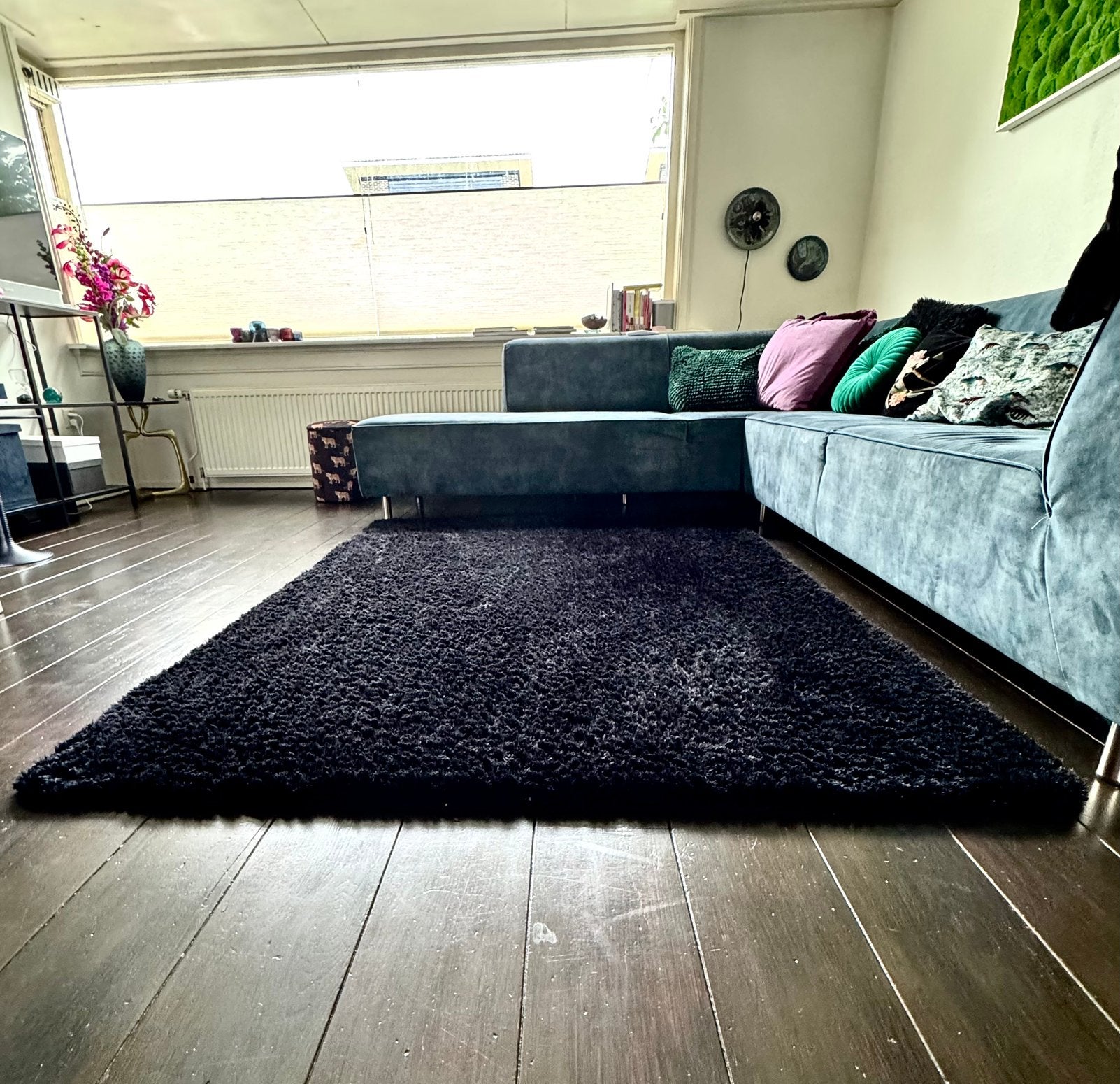 Prachtig zwart hoogpolig vloerkleed, Ophalen, Zwart, 200 cm of meer, Zo goed als nieuw