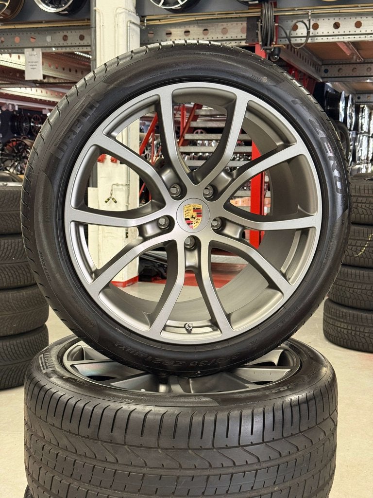 21'' Porsche Cayenne velgen "Platina" OEM + Pirelli NO Zomer, Niet ingevuld, Gebruikt, Velg(en), Niet ingevuld
