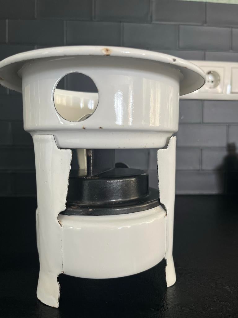 Vintage Wit Emaille Petroleumstel – Eenpitter – Authentiek!, Ophalen