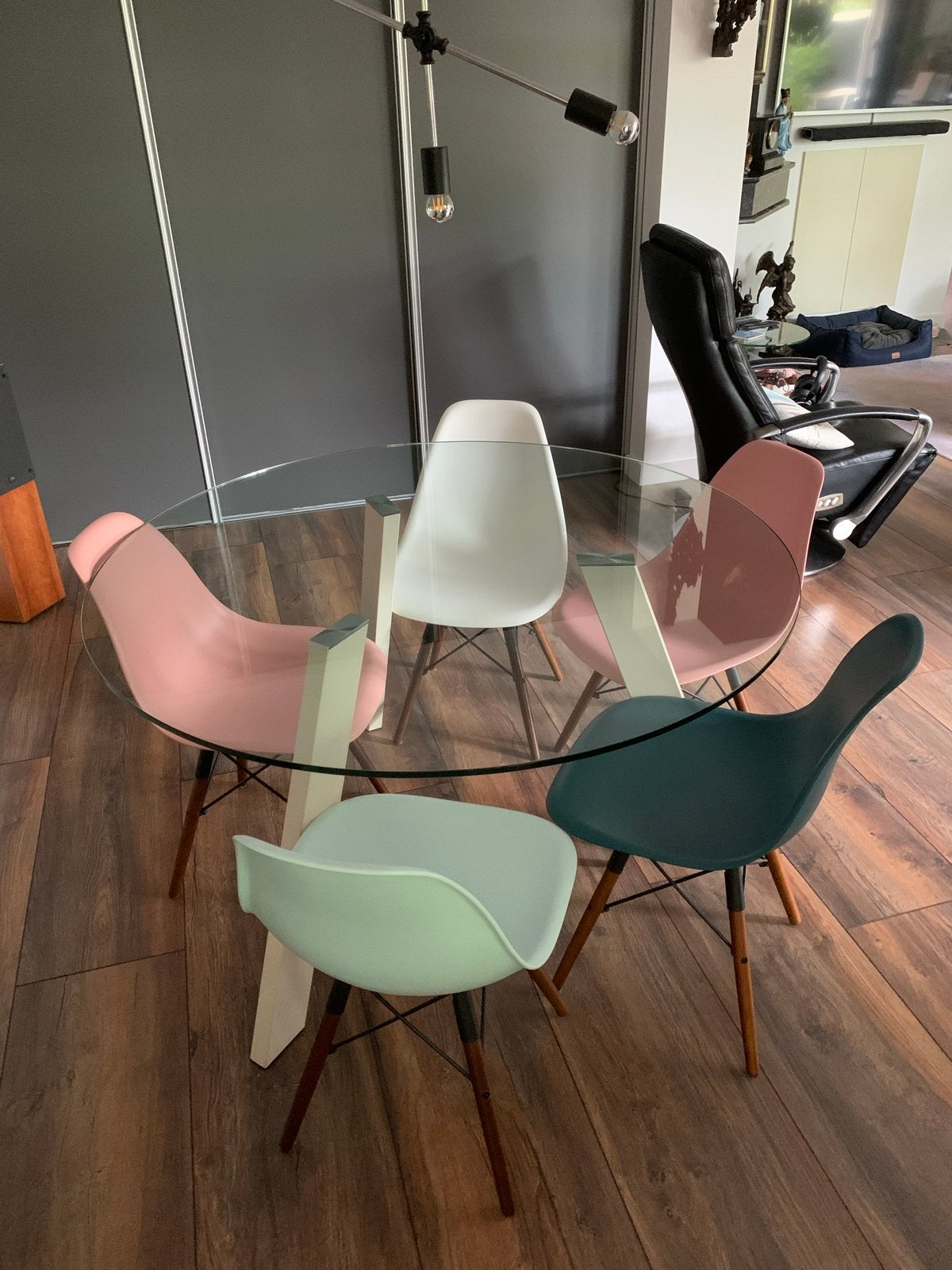 Glazen ronde eettafel 130 cm met 5 stoelen - ikea, Ophalen, 100 tot 150 cm, Rond, Vijf personen of meer