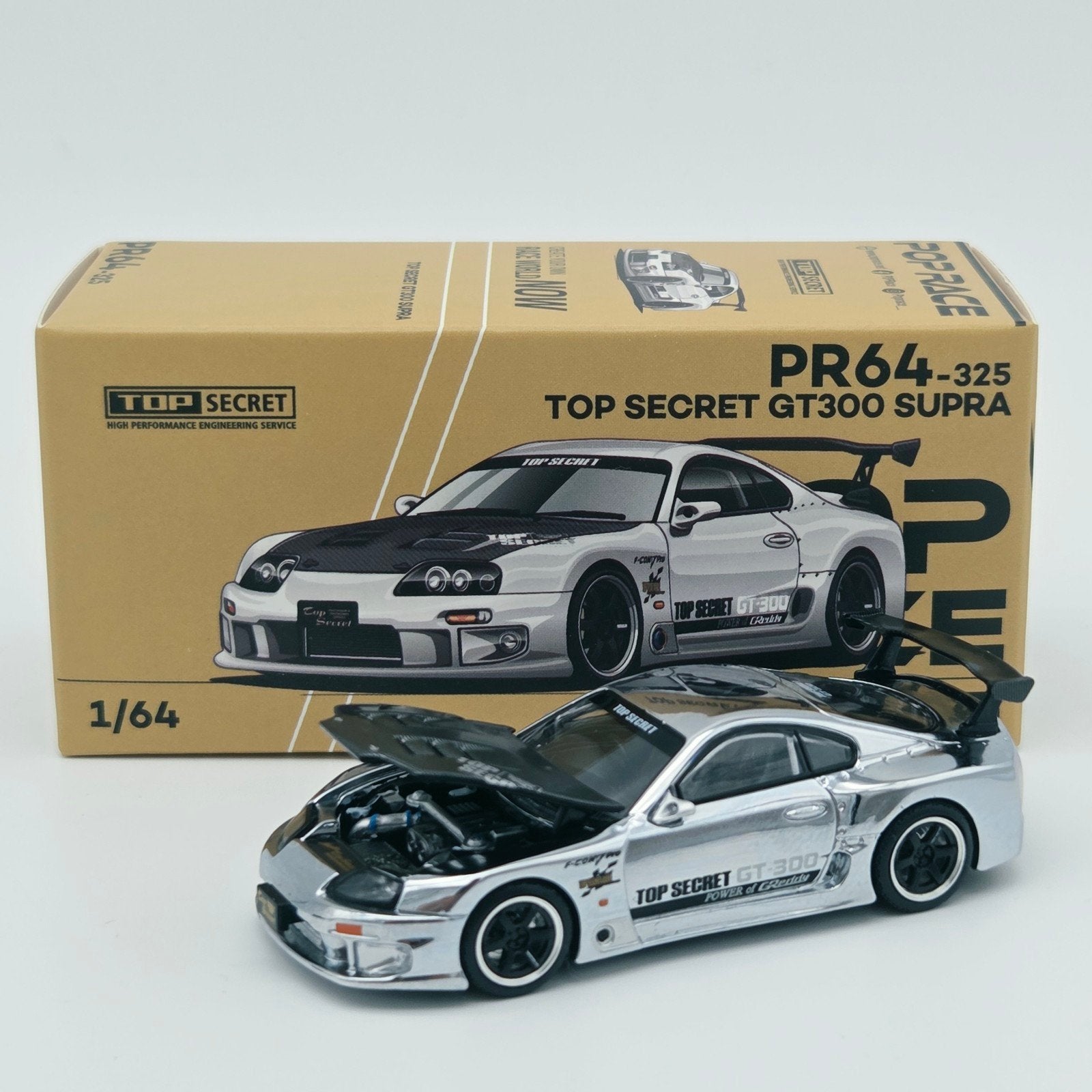 Pop Race – Top Secret GT300, silver chrome, Hobby en Vrije tijd, Mymodelcar@outlook.com, Auto, Ophalen of Verzenden, Pop Race
