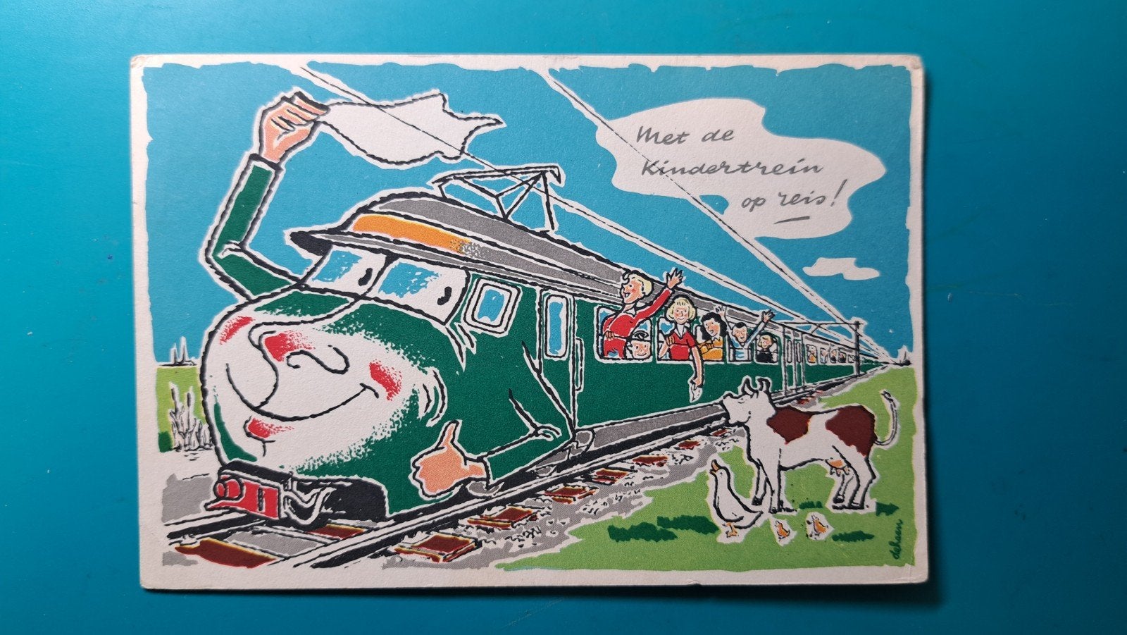 Trein , met kindertrein op stap. 1960, Ophalen of Verzenden, 1940 tot 1960, Gelopen