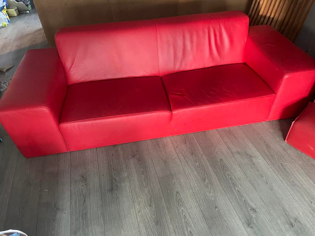 Montèl leren bank mooi, Huis en Inrichting, Ophalen, Zo goed als nieuw, 75 tot 100 cm, 200 tot 250 cm